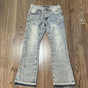 Rebel Vengeance | Stacked bootcut men’s denim light wash jeans size 28 X 32 punk